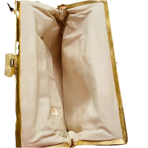 VTG LAURA USA Ivory Beaded Lucite and Gold Trim Purse - Picture 5 of 6
